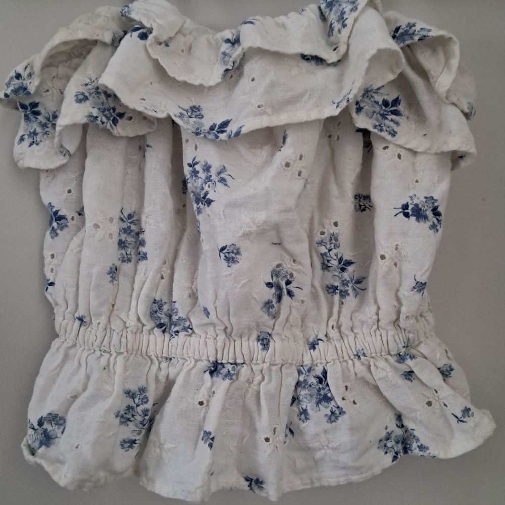 American Eagle AE Blue & White Floral Ruffle Women's Top - Picture 4 of 5